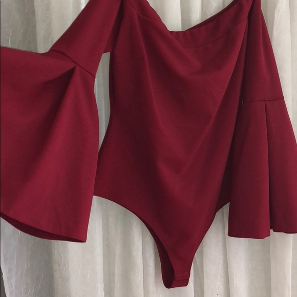 Deep red off the shoulder body suit - Picture 2 of 4